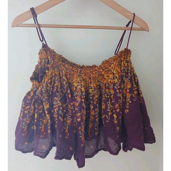 Free People Instant Crush Camisole Crop Top Size Small Burgundy Floral Tank - Picture 1 of 10